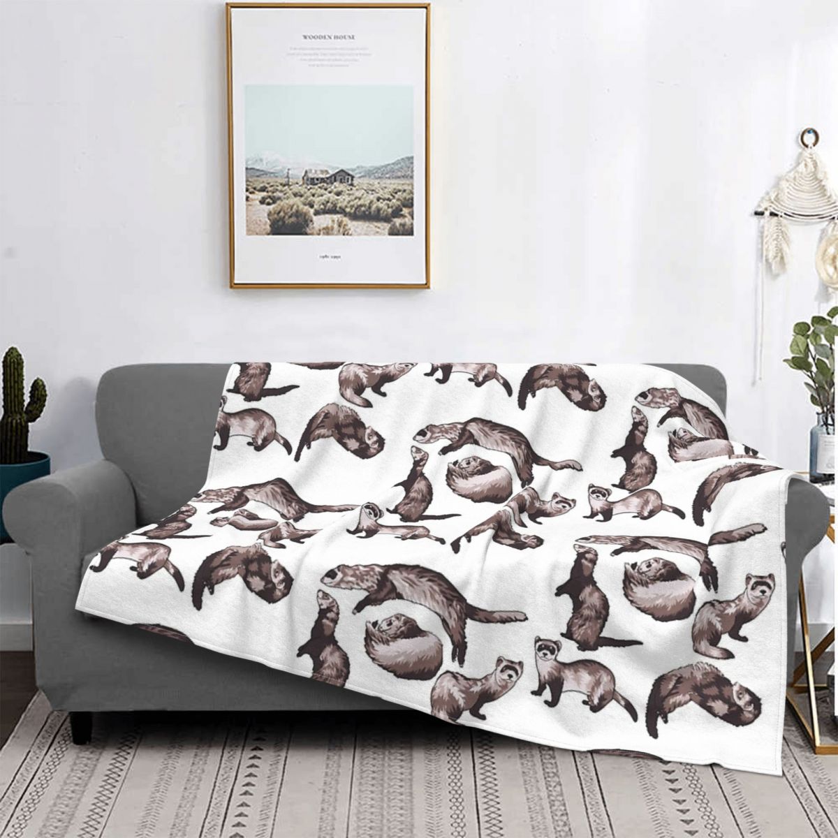 Plush Ferret Throw Blanket Flannel Fleece Blankets