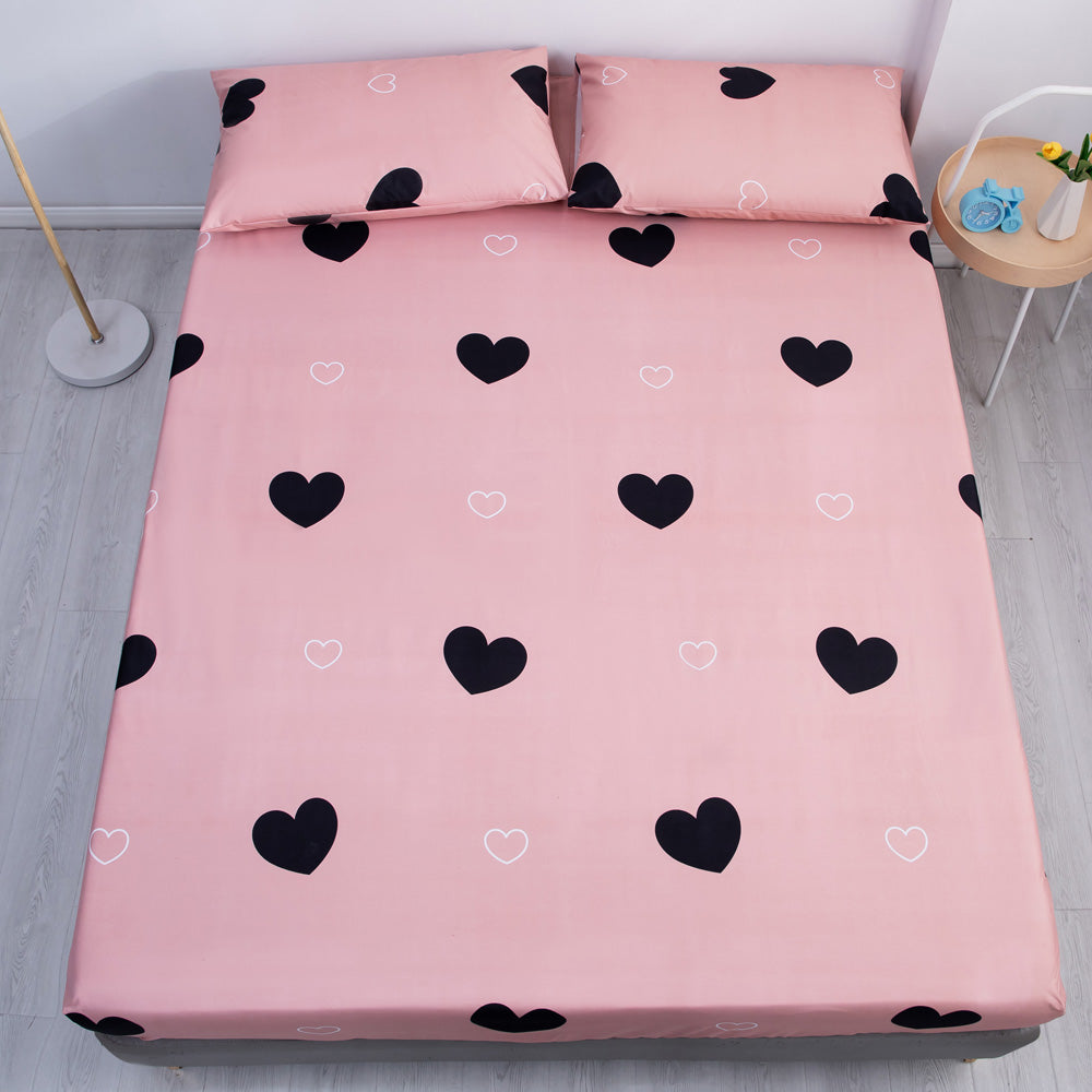 pink black heart Waterproof Fitted Sheet Home Bed Cover